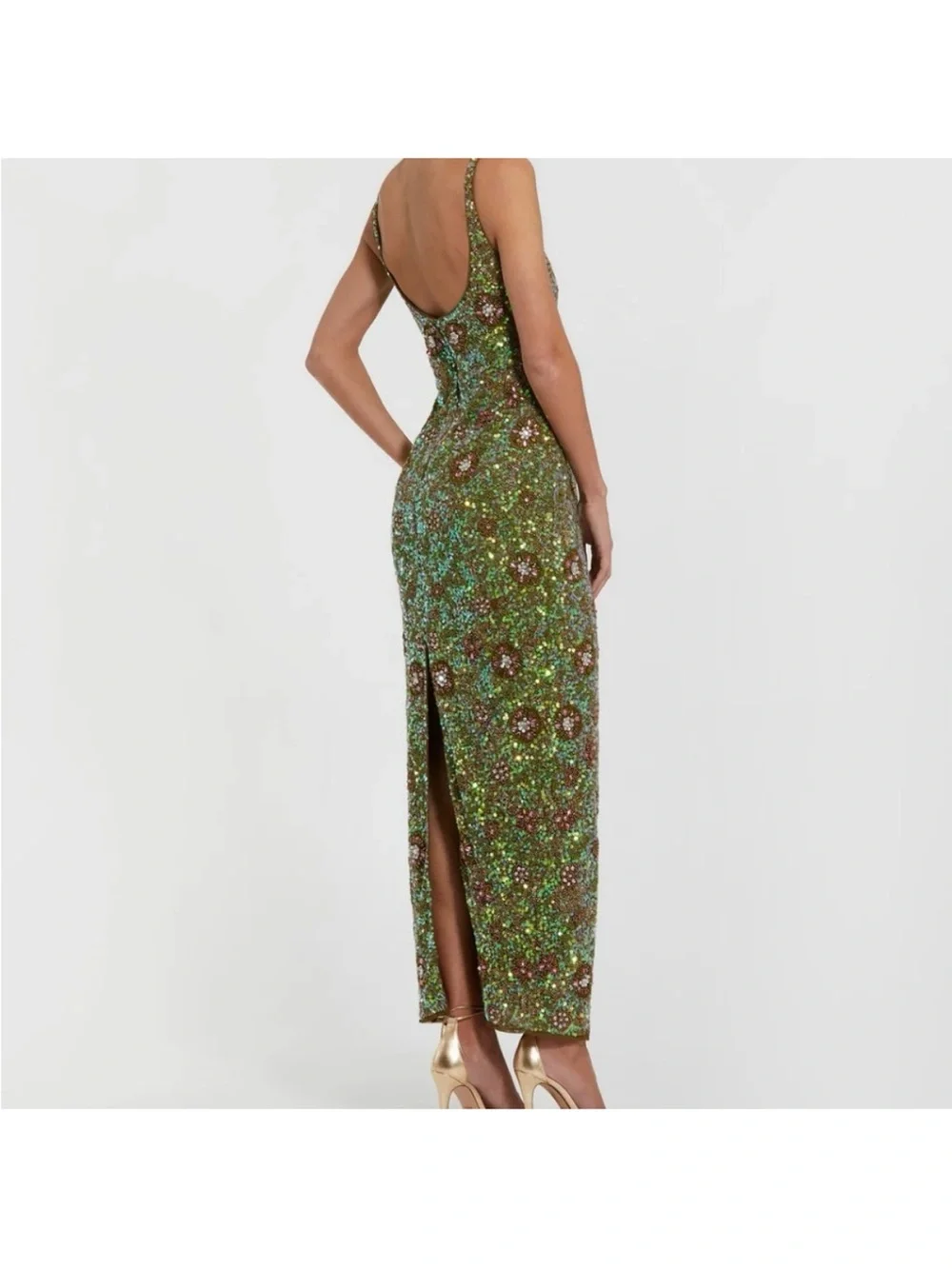 Mac Duggal Green Sleeveless Hand Embellished Floral Maxi Dress Size 2 - Picture 2 of 3